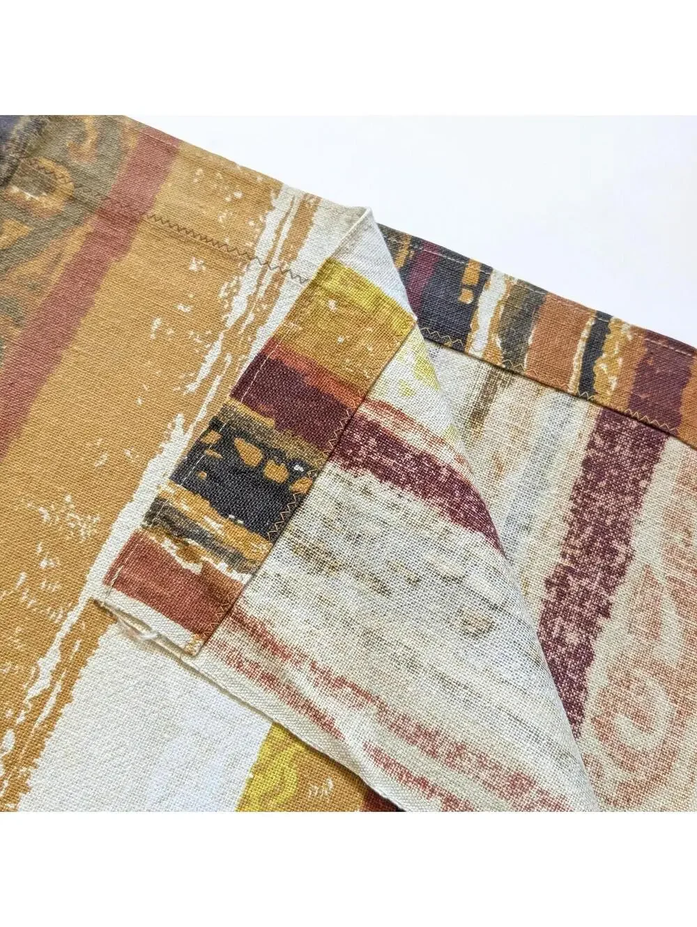 Vintage Barkcloth Curtains - Drapery Panels - Tiki Polynesian Print